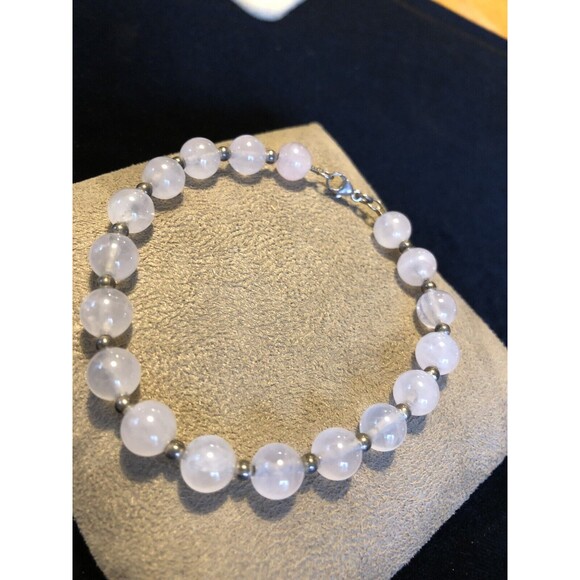Beautiful Rose Quartz 925 Bracelet 8”with Silver Spacer Beads Artisan - Picture 6 of 6